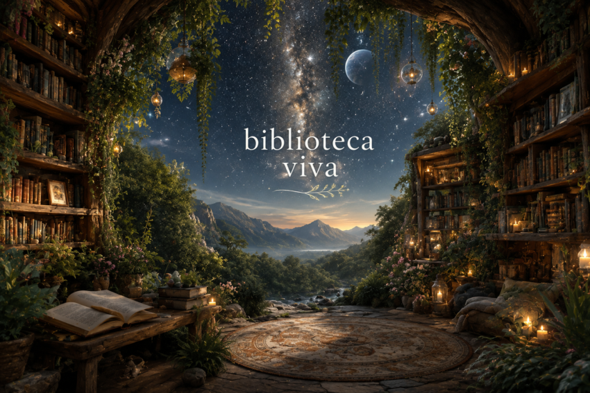 Biblioteca para inspirarse. Libros, manuscritos y velas por doquier. Una biblioteca abierta al universo.